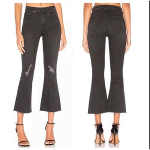 RAG & BONE 10" crop flare raw hem distressed jean in wash black thorne | size 24